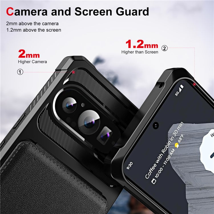 ZM11 For Google Pixel 9 Pro XL Case Card Slot Kickstand PU+TPU Phone Cover - Black