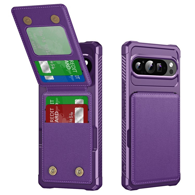 ZM11 For Google Pixel 9 Pro XL Case Card Slot Kickstand PU+TPU Phone Cover - Purple