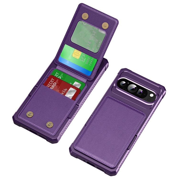 ZM11 For Google Pixel 9 Pro XL Case Card Slot Kickstand PU+TPU Phone Cover - Purple