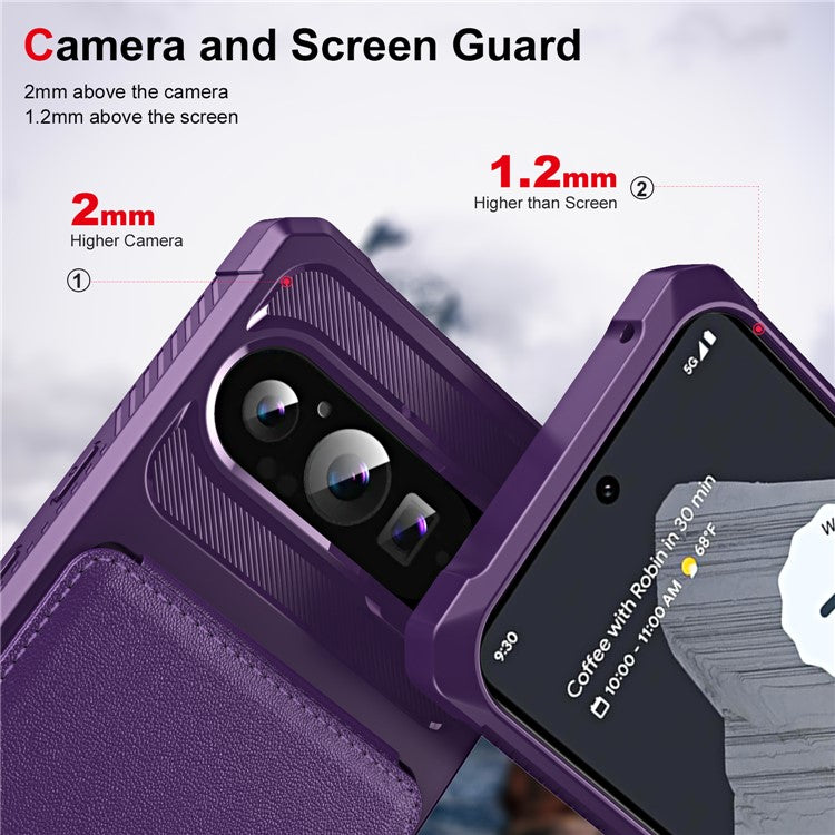 ZM11 For Google Pixel 9 Pro XL Case Card Slot Kickstand PU+TPU Phone Cover - Purple