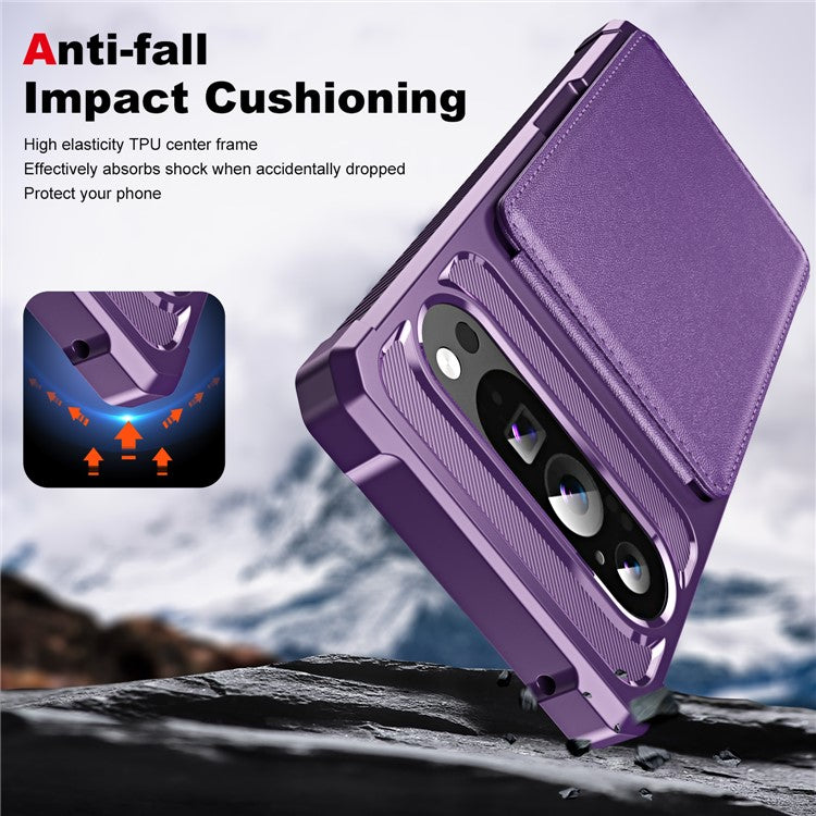 ZM11 For Google Pixel 9 Pro XL Case Card Slot Kickstand PU+TPU Phone Cover - Purple