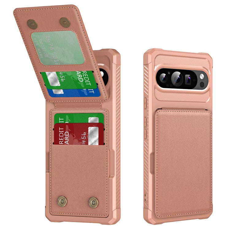 ZM11 For Google Pixel 9 Pro XL Case Card Slot Kickstand PU+TPU Phone Cover - Rose Gold