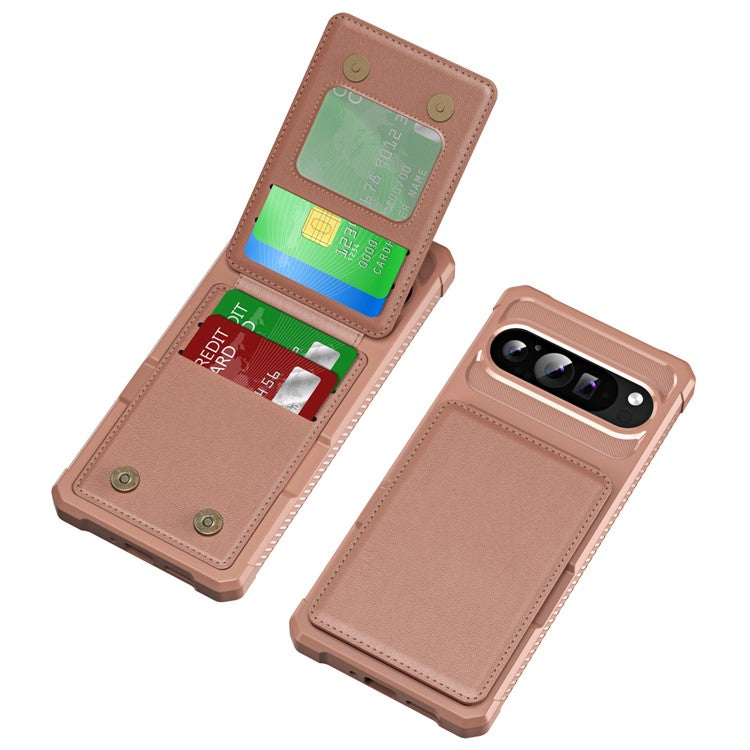 ZM11 For Google Pixel 9 Pro XL Case Card Slot Kickstand PU+TPU Phone Cover - Rose Gold