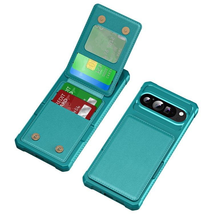 ZM11 For Google Pixel 9 Pro XL Case Card Slot Kickstand PU+TPU Phone Cover - Green