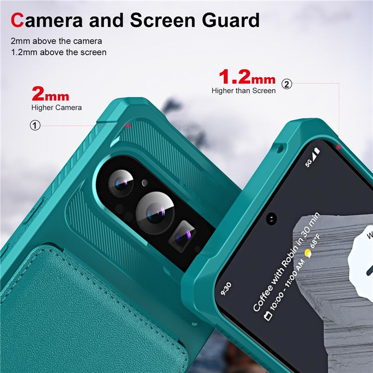 ZM11 For Google Pixel 9 Pro XL Case Card Slot Kickstand PU+TPU Phone Cover - Green