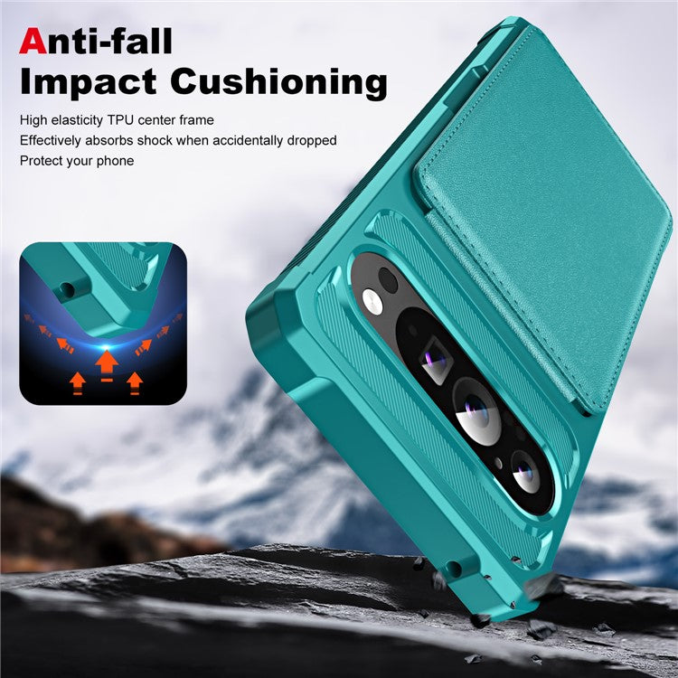 ZM11 For Google Pixel 9 Pro XL Case Card Slot Kickstand PU+TPU Phone Cover - Green