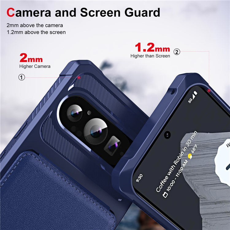 ZM11 For Google Pixel 9 Pro XL Case Card Slot Kickstand PU+TPU Phone Cover - Dark Blue