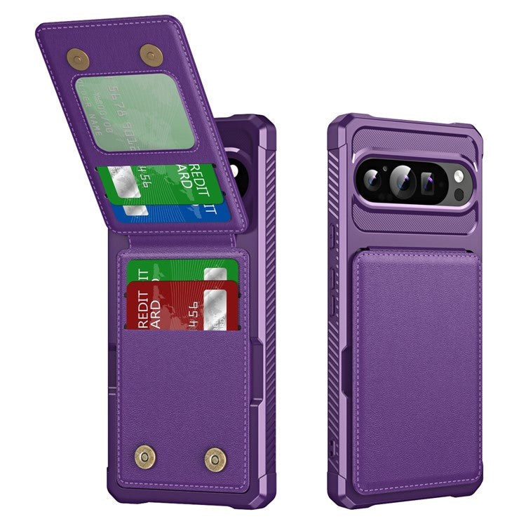 ZM11 For Google Pixel 9 Pro  /  9 Case Card Slot Kickstand PU+TPU Phone Cover - Purple