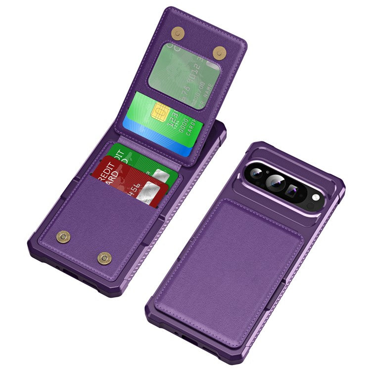 ZM11 For Google Pixel 9 Pro  /  9 Case Card Slot Kickstand PU+TPU Phone Cover - Purple