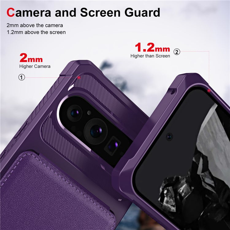 ZM11 For Google Pixel 9 Pro  /  9 Case Card Slot Kickstand PU+TPU Phone Cover - Purple