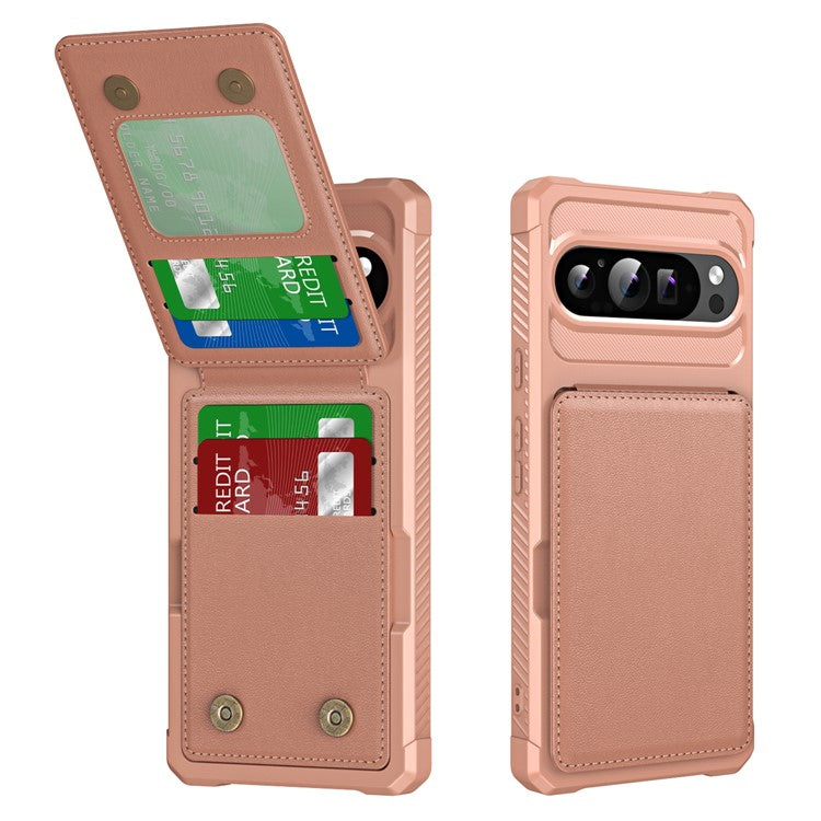 ZM11 For Google Pixel 9 Pro  /  9 Case Card Slot Kickstand PU+TPU Phone Cover - Rose Gold