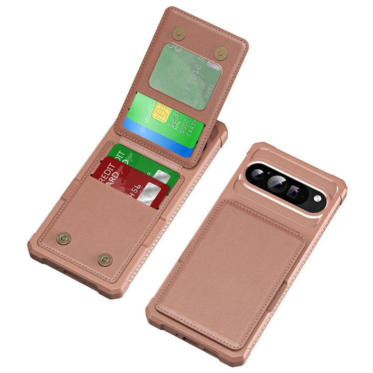 ZM11 For Google Pixel 9 Pro  /  9 Case Card Slot Kickstand PU+TPU Phone Cover - Rose Gold