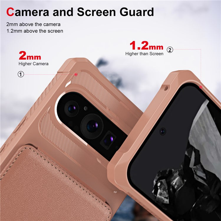 ZM11 For Google Pixel 9 Pro  /  9 Case Card Slot Kickstand PU+TPU Phone Cover - Rose Gold