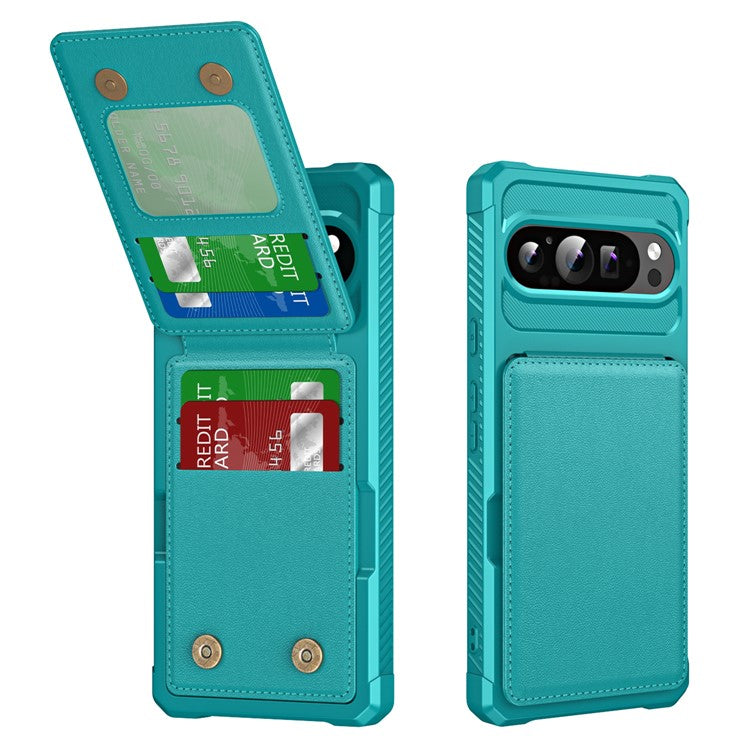 ZM11 For Google Pixel 9 Pro  /  9 Case Card Slot Kickstand PU+TPU Phone Cover - Green