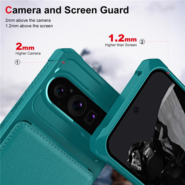 ZM11 For Google Pixel 9 Pro  /  9 Case Card Slot Kickstand PU+TPU Phone Cover - Green