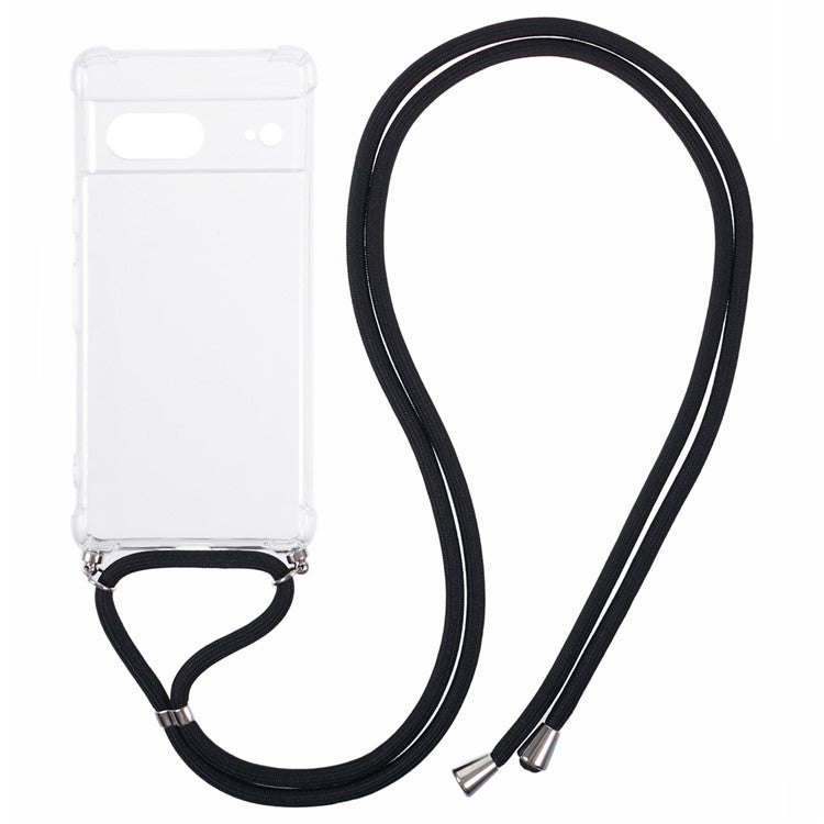 For Google Pixel 7 5G Case Reinforced Corner TPU Clear Phone Cover with Lanyard