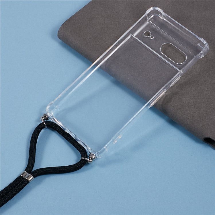 For Google Pixel 7 5G Case Reinforced Corner TPU Clear Phone Cover with Lanyard