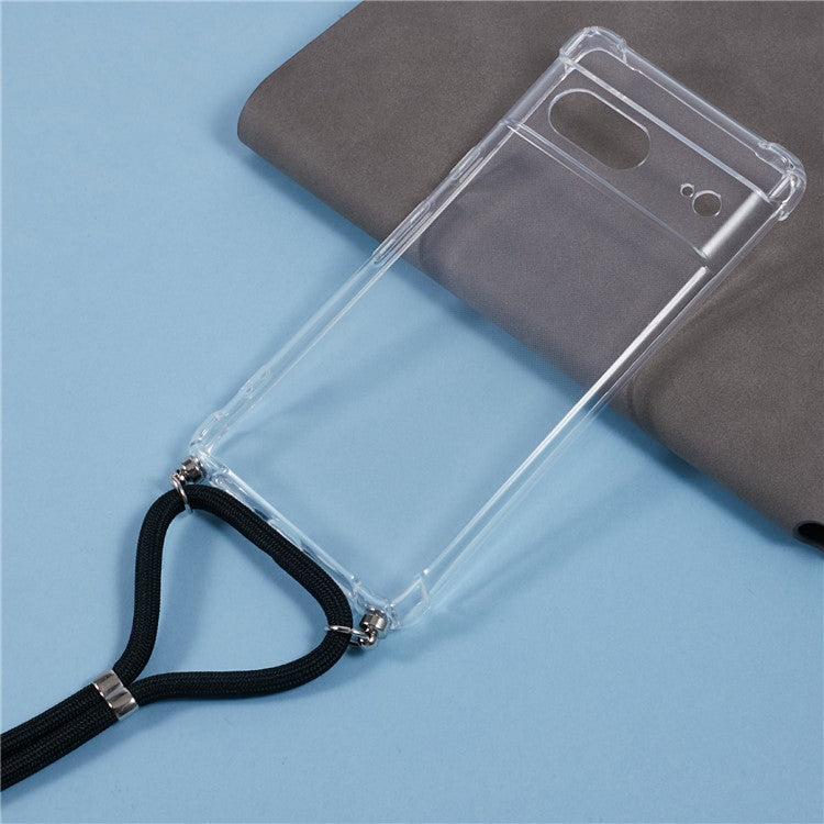 For Google Pixel 7 5G Case Reinforced Corner TPU Clear Phone Cover with Lanyard