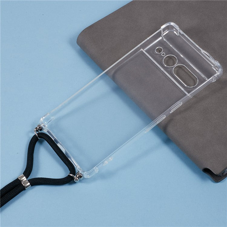 For Google Pixel 7 Pro 5G Case Reinforced Corner TPU Clear Phone Cover with Lanyard