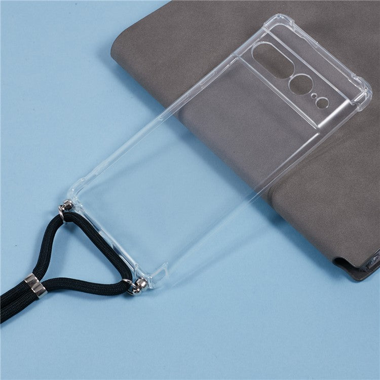 For Google Pixel 7 Pro 5G Case Reinforced Corner TPU Clear Phone Cover with Lanyard