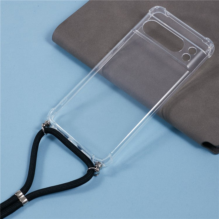 For Google Pixel 8 Pro Case Reinforced Corner TPU Clear Phone Cover with Lanyard