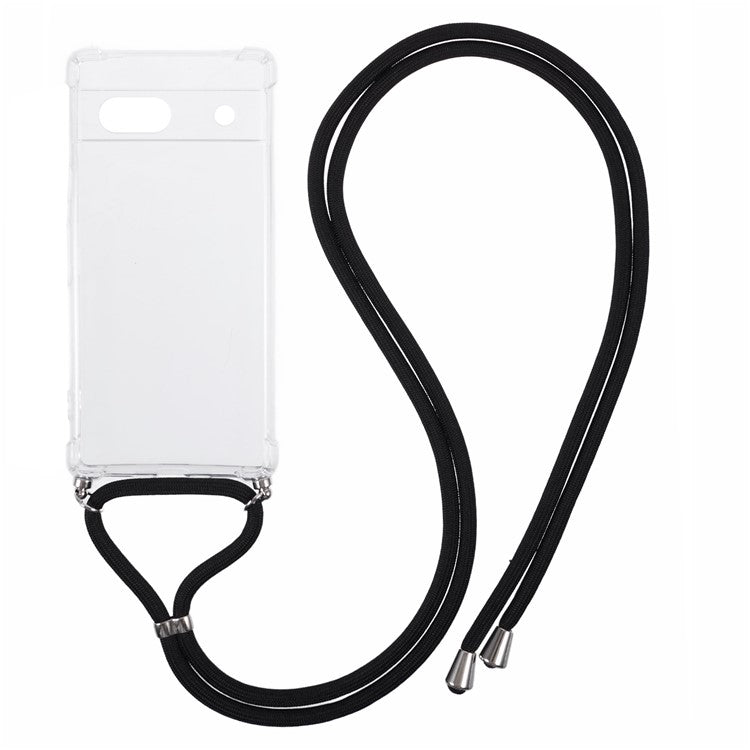 For Google Pixel 7a Case Reinforced Corner TPU Clear Phone Cover with Lanyard