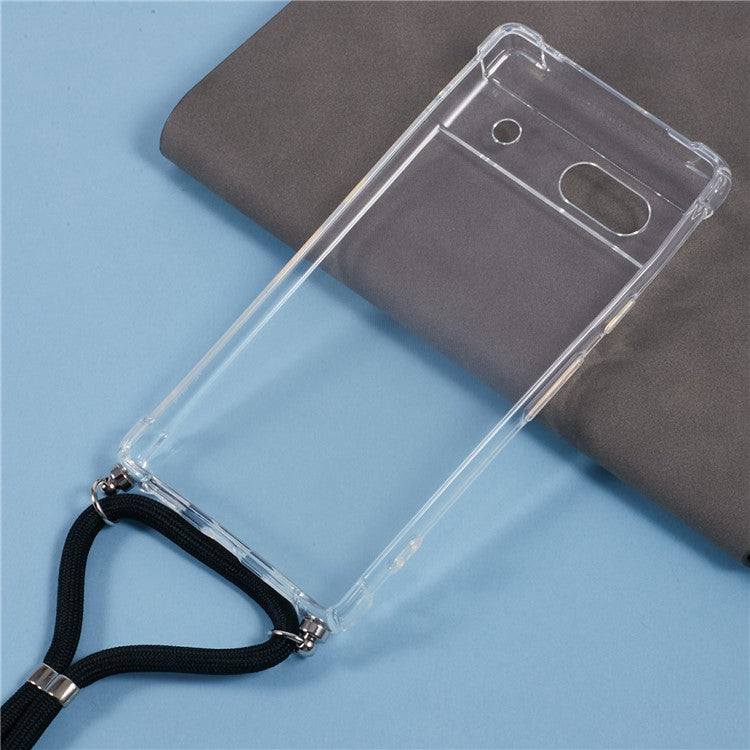 For Google Pixel 7a Case Reinforced Corner TPU Clear Phone Cover with Lanyard