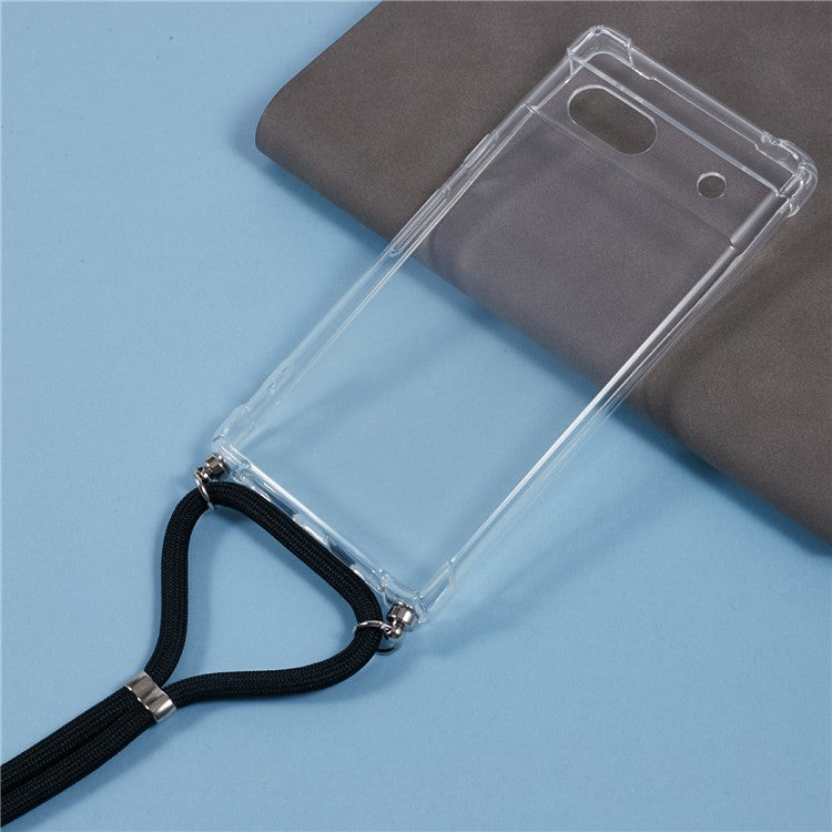 For Google Pixel 7a Case Reinforced Corner TPU Clear Phone Cover with Lanyard