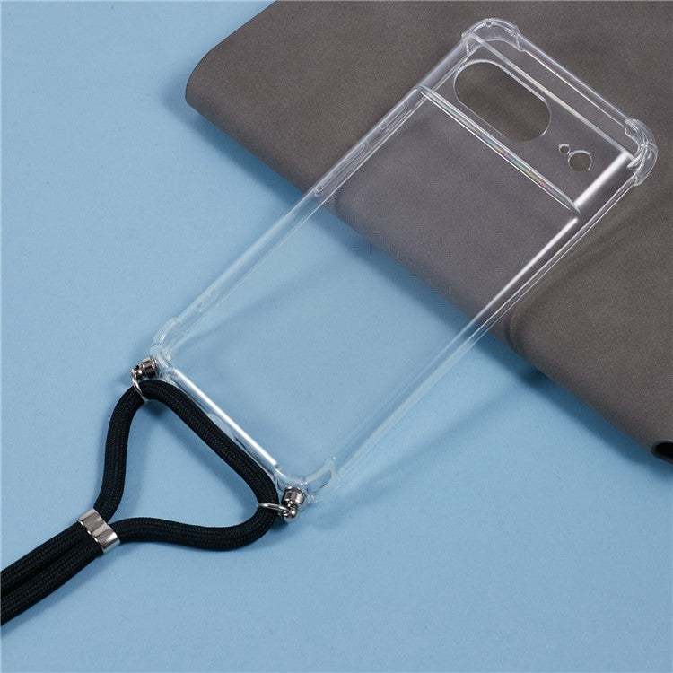 For Google Pixel 8 Case Reinforced Corner TPU Clear Phone Cover with Lanyard