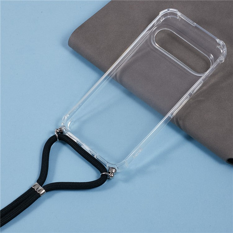 For Google Pixel 9 / Pixel 9 Pro Case Four Corners Clear TPU Phone Cover with Strap (Large Lens Hole)