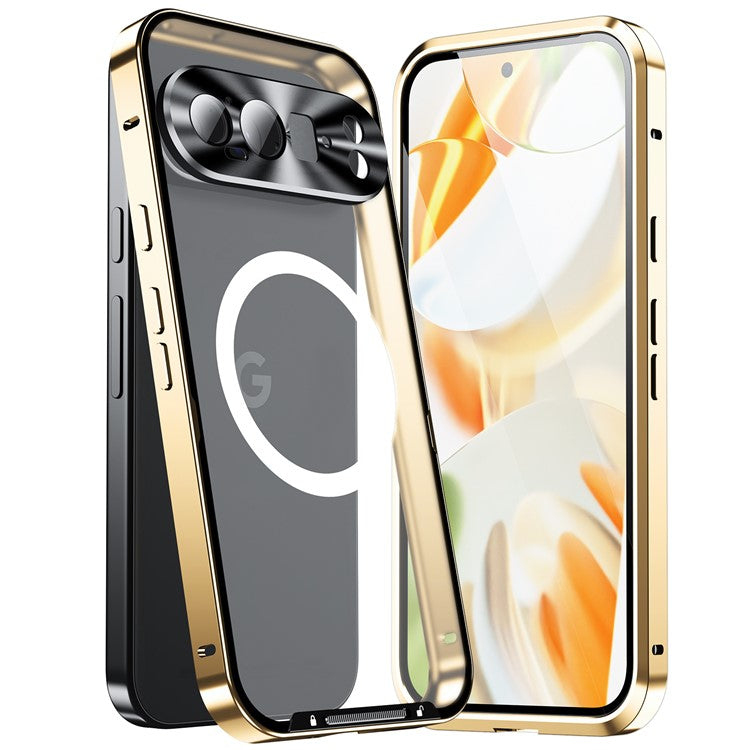 For Google Pixel 9 Pro Case Compatible with MagSafe Metal Frame Matte Phone Cover - Gold