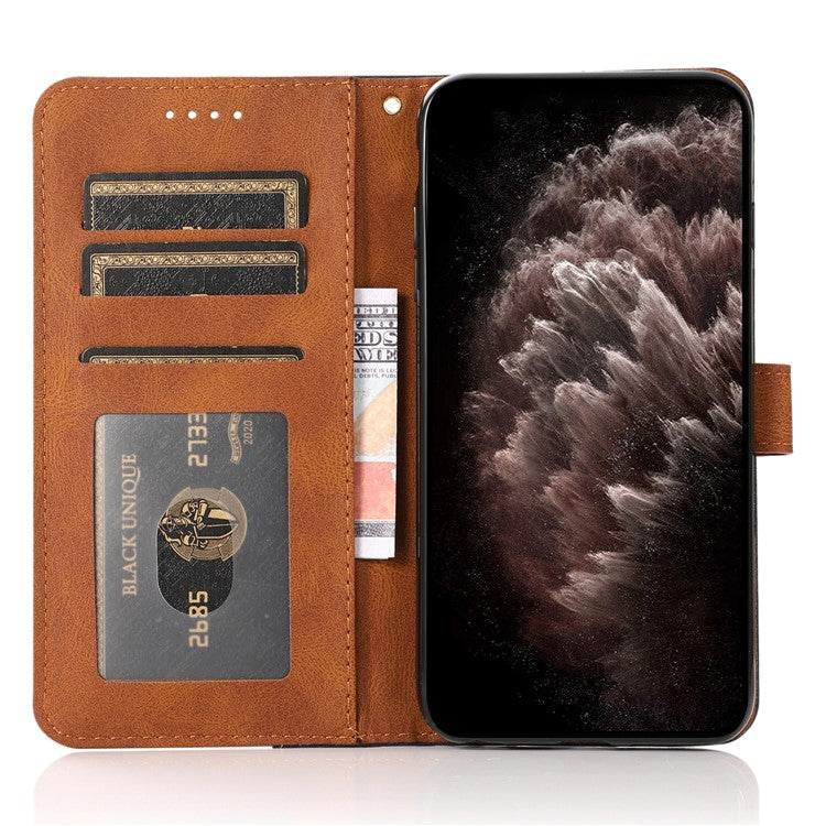 For Google Pixel 9 Pro XL Cover Color Splicing Wallet Stand Leather Phone Case with Wrist Strap - Black+Brown