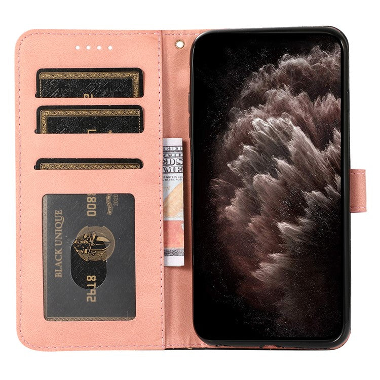 For Google Pixel 9 Pro XL Cover Color Splicing Wallet Stand Leather Phone Case with Wrist Strap - Black+Rose Gold