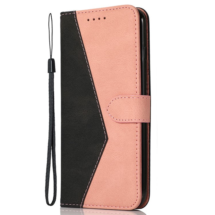 For Google Pixel 9 Pro XL Cover Color Splicing Wallet Stand Leather Phone Case with Wrist Strap - Black+Rose Gold