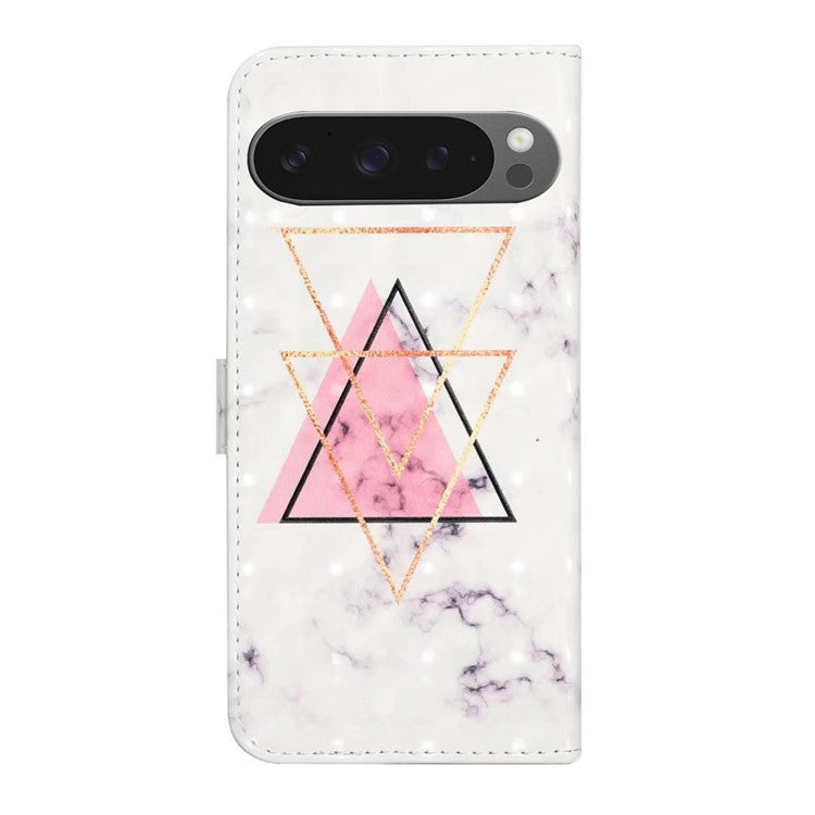 For Google Pixel 9 Pro XL Case 3D Creative Pattern PU Leather Stand Phone Cover - Triangle Marble