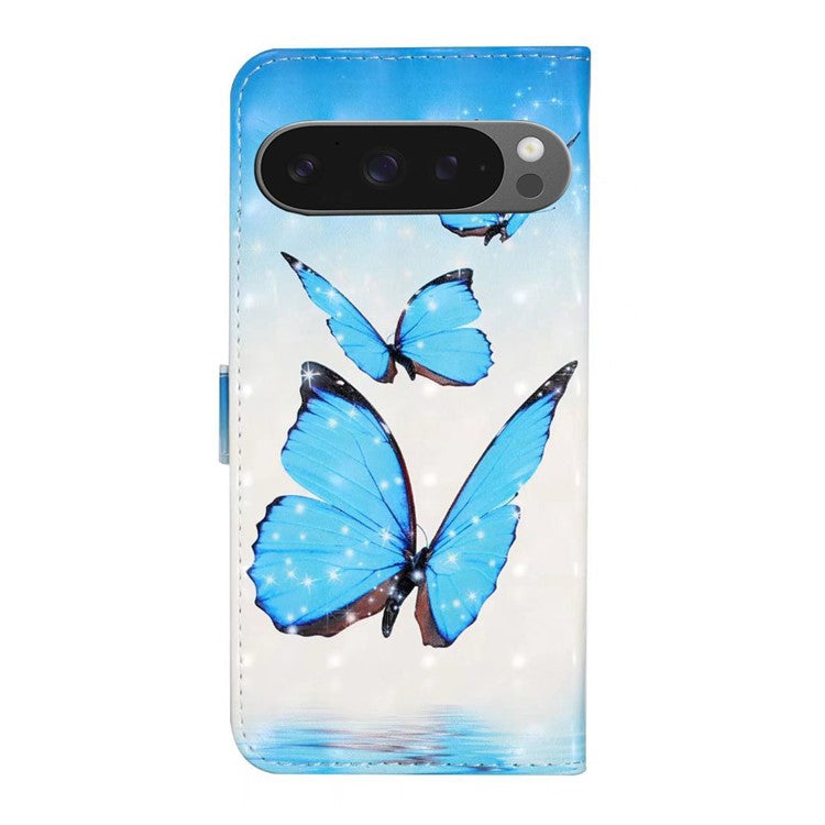 For Google Pixel 9 Pro XL Case 3D Creative Pattern PU Leather Stand Phone Cover - Three Butterflies