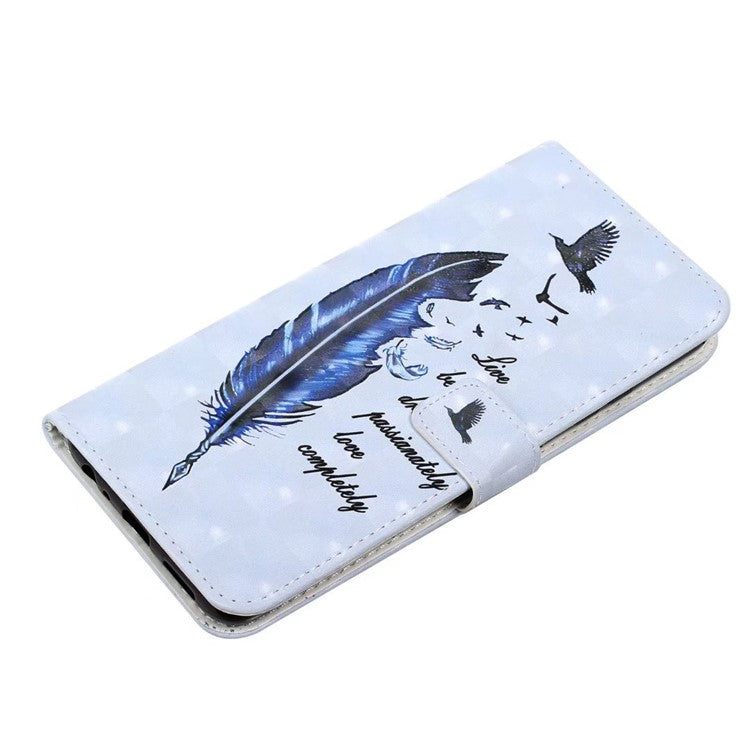 For Google Pixel 9 Pro XL Case 3D Creative Pattern PU Leather Stand Phone Cover - Blue Feather