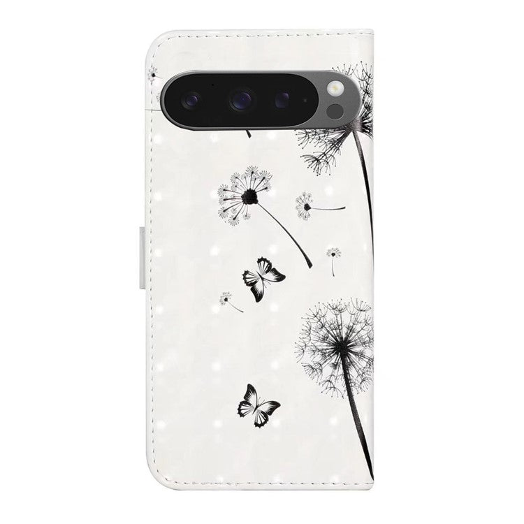 For Google Pixel 9 Pro XL Case 3D Creative Pattern PU Leather Stand Phone Cover - Kids and Dandelion