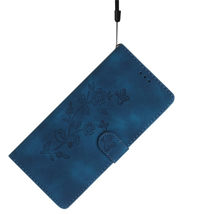 For Google Pixel 9 / Pixel 9 Pro Case Leather Imprinted Flower Phone Cover Wallet with Wrist Strap - Blue