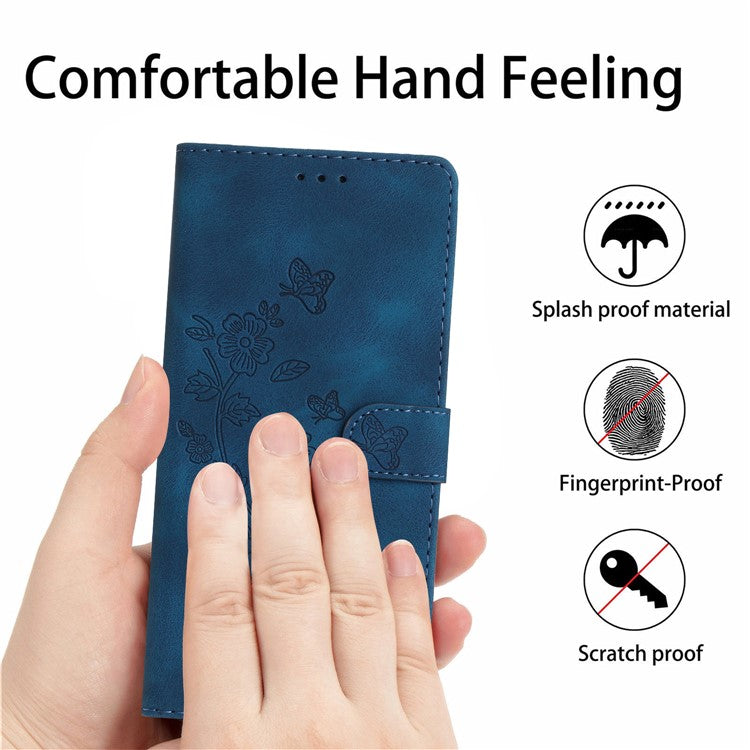 For Google Pixel 9 / Pixel 9 Pro Case Leather Imprinted Flower Phone Cover Wallet with Wrist Strap - Blue