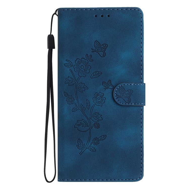 For Google Pixel 9 / Pixel 9 Pro Case Leather Imprinted Flower Phone Cover Wallet with Wrist Strap - Blue