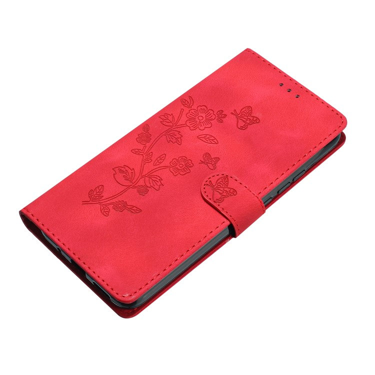 For Google Pixel 9 / Pixel 9 Pro Case Leather Imprinted Flower Phone Cover Wallet with Wrist Strap - Red