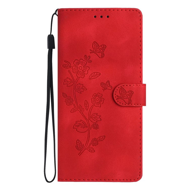 For Google Pixel 9 / Pixel 9 Pro Case Leather Imprinted Flower Phone Cover Wallet with Wrist Strap - Red