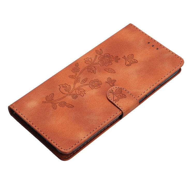 For Google Pixel 9 / Pixel 9 Pro Case Leather Imprinted Flower Phone Cover Wallet with Wrist Strap - Brown