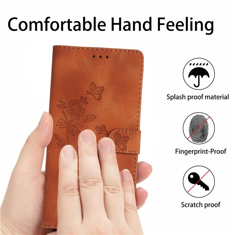 For Google Pixel 9 / Pixel 9 Pro Case Leather Imprinted Flower Phone Cover Wallet with Wrist Strap - Brown