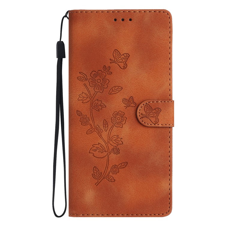 For Google Pixel 9 / Pixel 9 Pro Case Leather Imprinted Flower Phone Cover Wallet with Wrist Strap - Brown