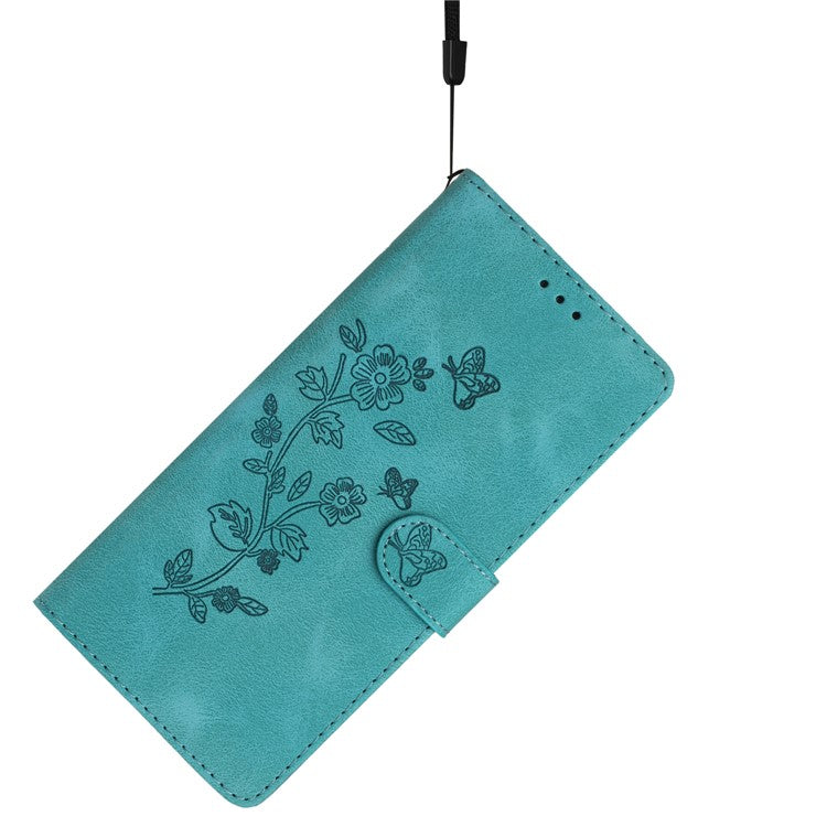 For Google Pixel 9 / Pixel 9 Pro Case Leather Imprinted Flower Phone Cover Wallet with Wrist Strap - Sky Blue