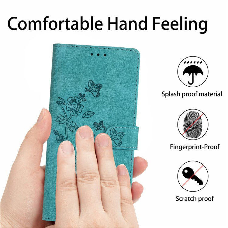 For Google Pixel 9 / Pixel 9 Pro Case Leather Imprinted Flower Phone Cover Wallet with Wrist Strap - Sky Blue