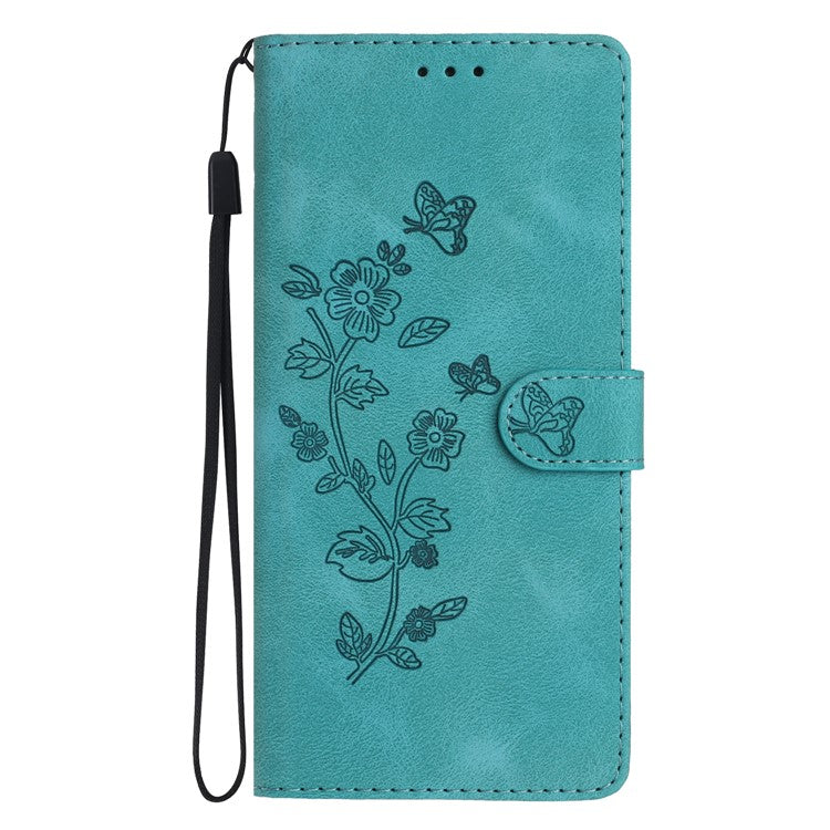 For Google Pixel 9 / Pixel 9 Pro Case Leather Imprinted Flower Phone Cover Wallet with Wrist Strap - Sky Blue