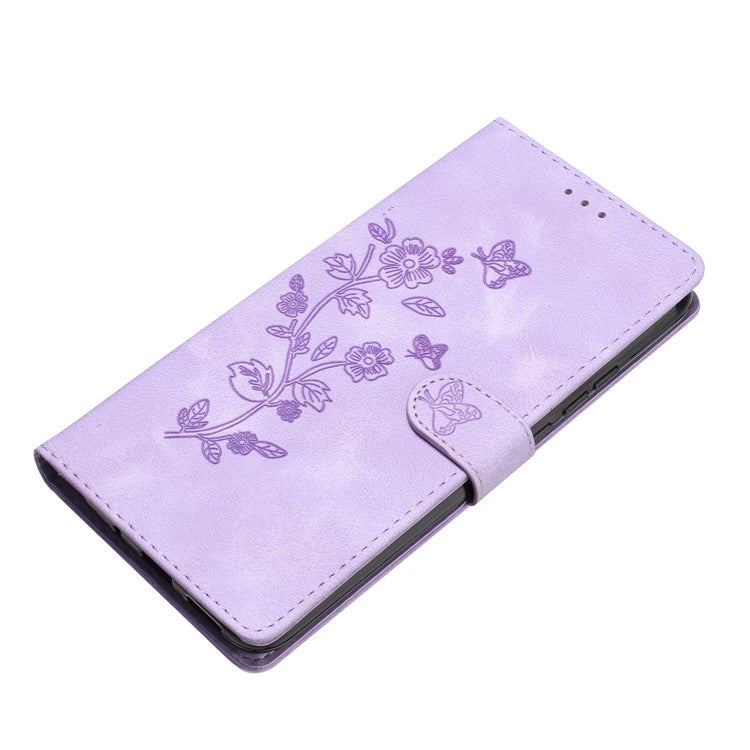 For Google Pixel 9 / Pixel 9 Pro Case Leather Imprinted Flower Phone Cover Wallet with Wrist Strap - Purple